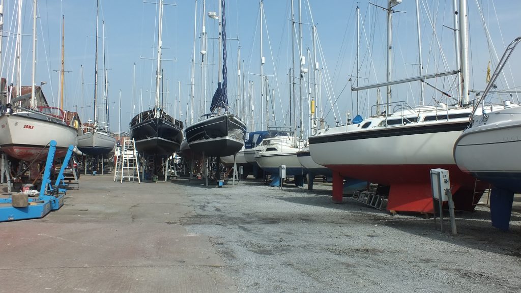 Boats lined up on the hard standing