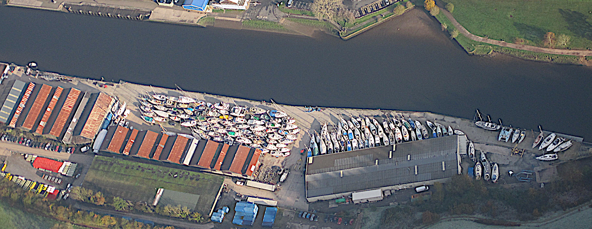 View from the air of Baltic Wharf boat yard